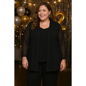 R&M Richards Jacket Tank Set 32W Black Sequins Trim Sheer Sleeves Holiday Party